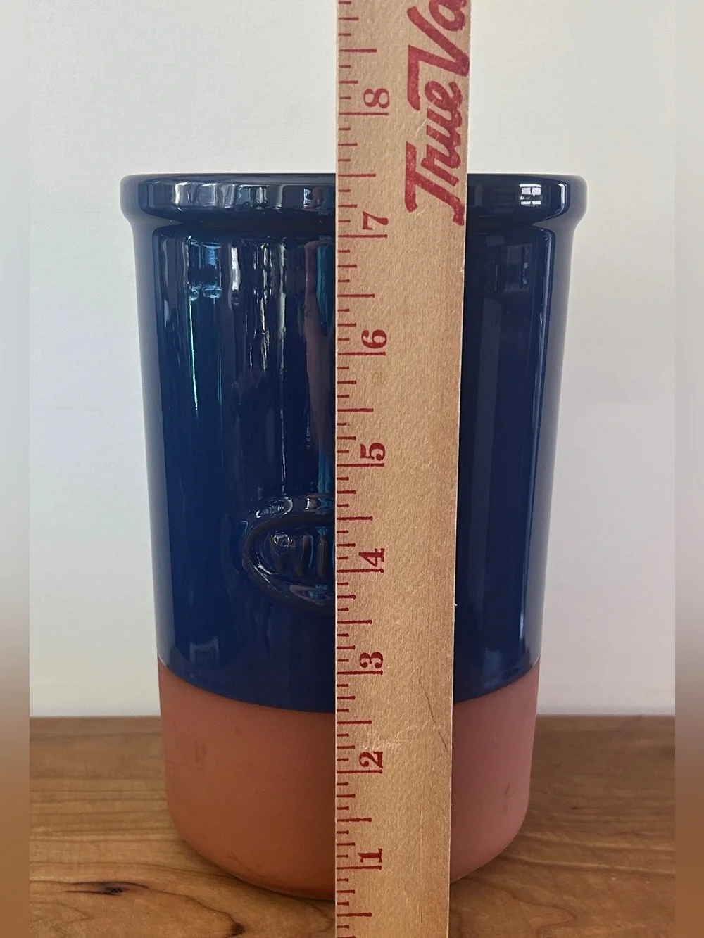 Terra Cotta Clay Earthenware Wine Brique Cooler Blue Enamel Dipped 7.5”x 4.75”